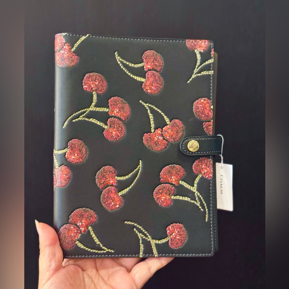 Coach Notebook With Black Cherry In Leather/Black Print CDB79 NWT